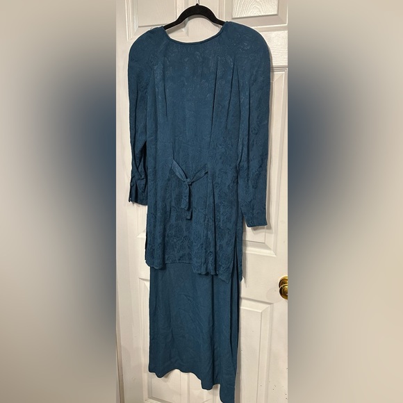 Carole Little Women’s Wear Maxi Dress Size 8 Rayon Teal Tunic Vintage Ties - Picture 6 of 7